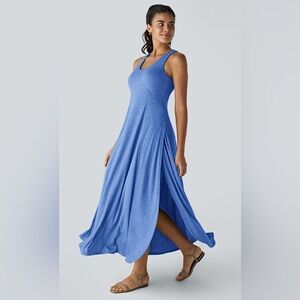 Halara Maxi Dress Sz S Blue U Neck Backless Split Flowy Casual Tank Beach Resort